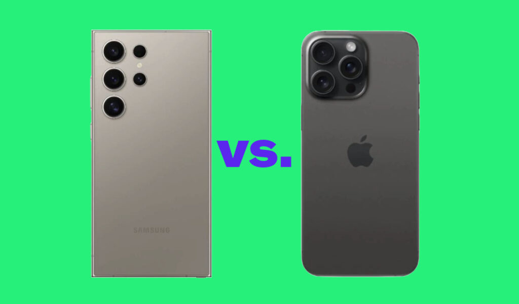 Apple iPhone 15 Pro Max vs Samsung Galaxy S24 Ultra battle of smartphones.